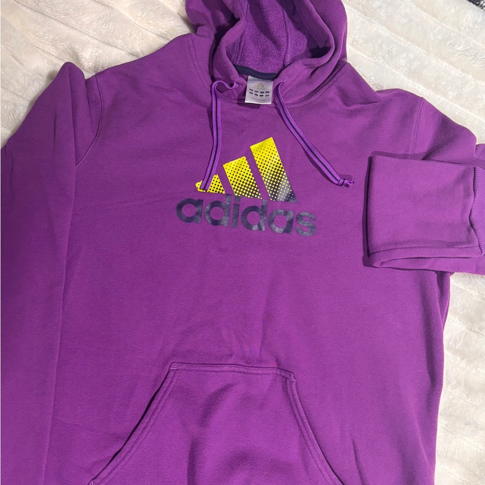 🔵 Adidas Vibrant Purple Hoodie with Yellow Accent